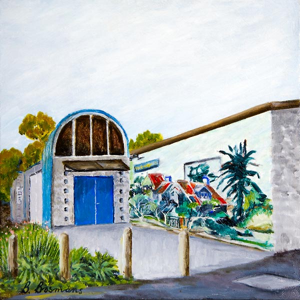 Painting of Peninsula Arts Society studio building by Barbara Bosmans..