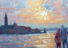 Detail from pastel painting of Venetian sunset by Pamela Pretty