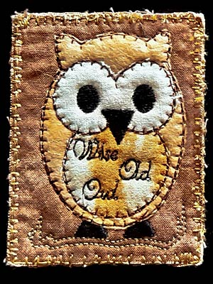 Artist trading card featuring fabric owl