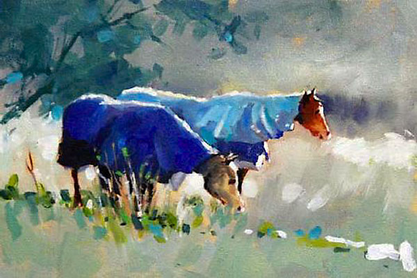 Malcolm Beattie, oil painting of two horses with coats