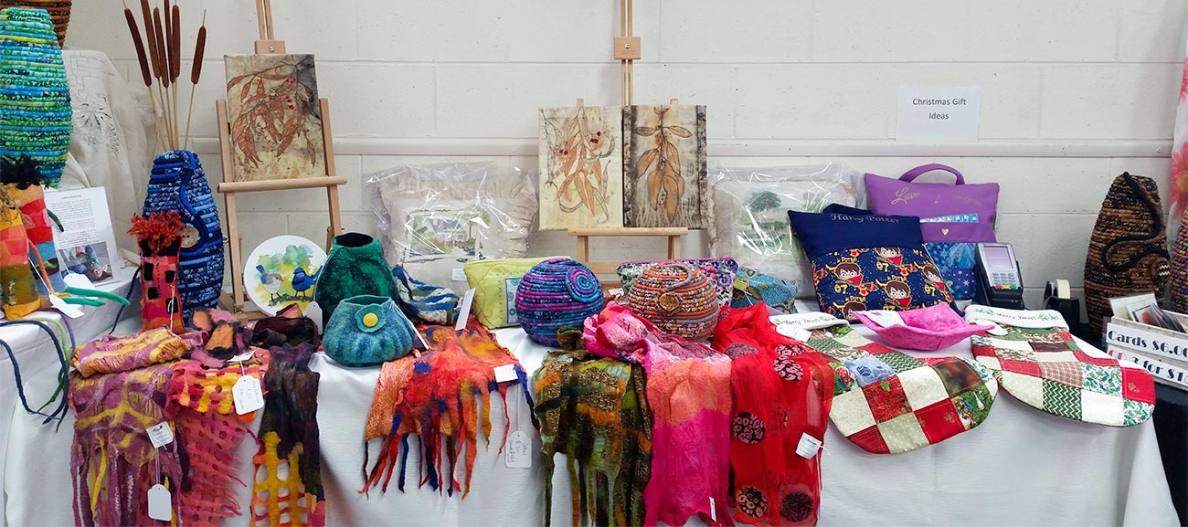 Collection of hand crafted textile art created by members of the Peninsula Arts Textile Art Group