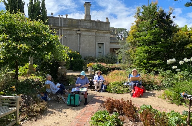 Plein air artists at work in the gardens of Beleura House, Mornington