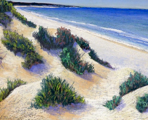 "Coffin Bay National Park" - pastel painting of sand dunes and seashore, by Barbara O'Brien