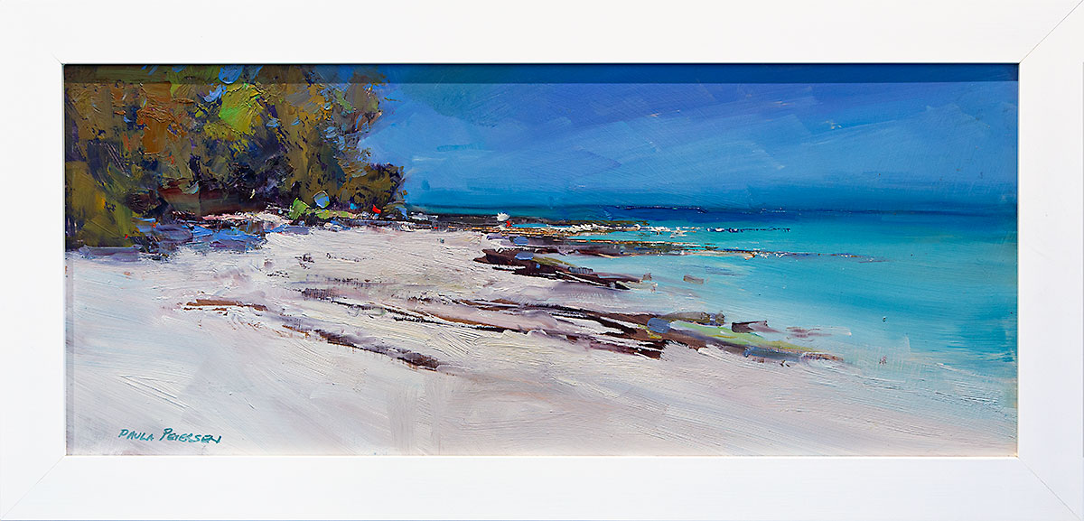 Afternoon Swim - oil painting of a sunny beach by Paula Petersen