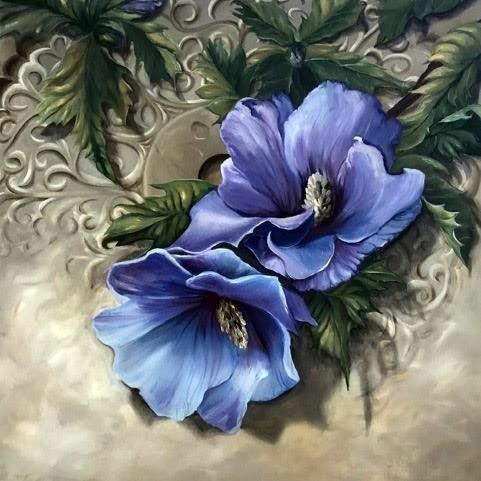 Artwork by Claire Spring of blue flowers