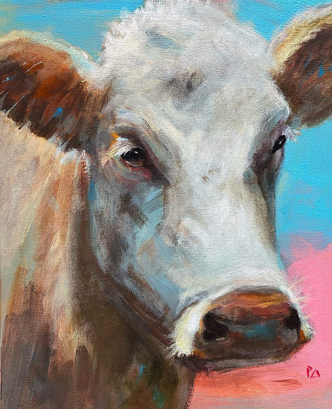 Portrait of a brown and white cow by Paola Ditel