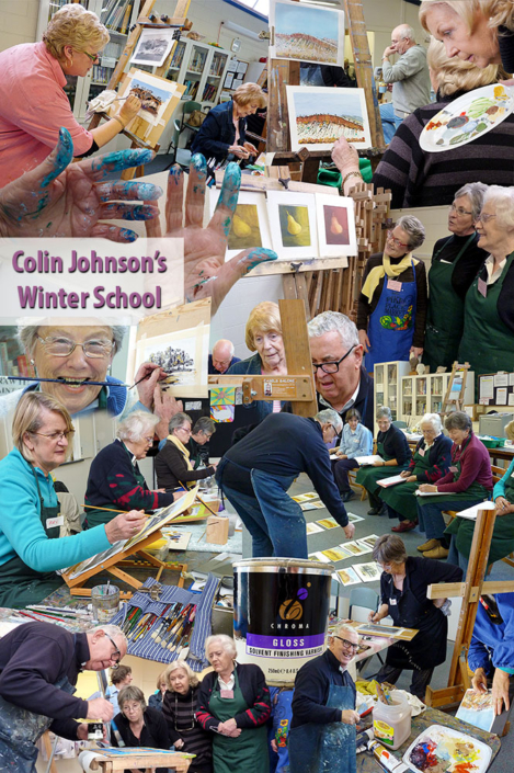 Colin Johnson Winter School at PAS July 2012 - collage of students doing artwork under Colin's supervision