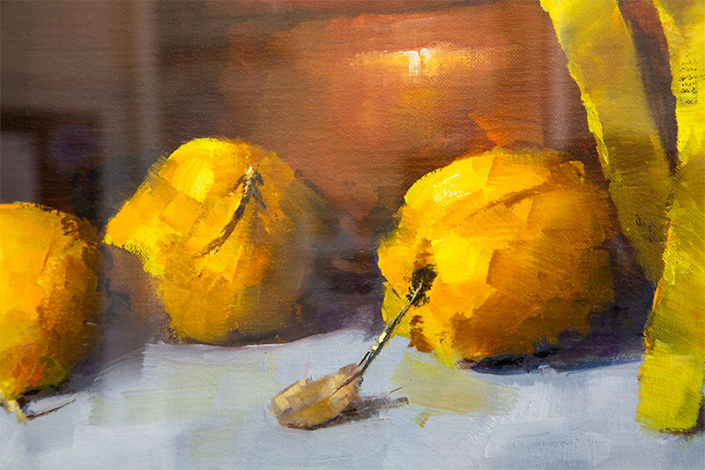 Detail from "Quince Study" - oil painting by Joan Denner