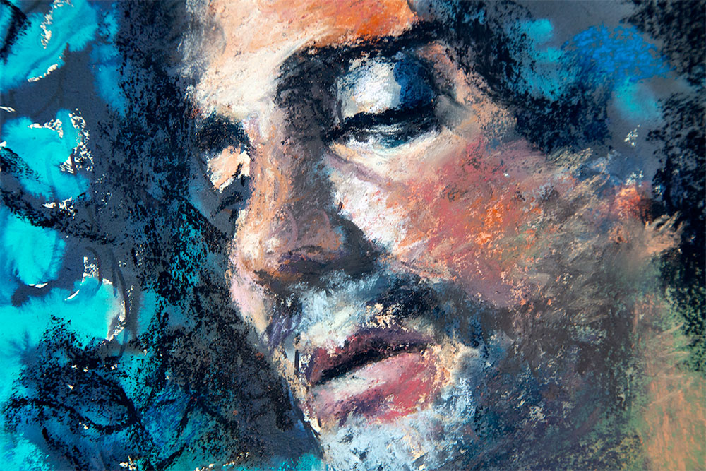 Detail of a pastel portrait by Liz Turner