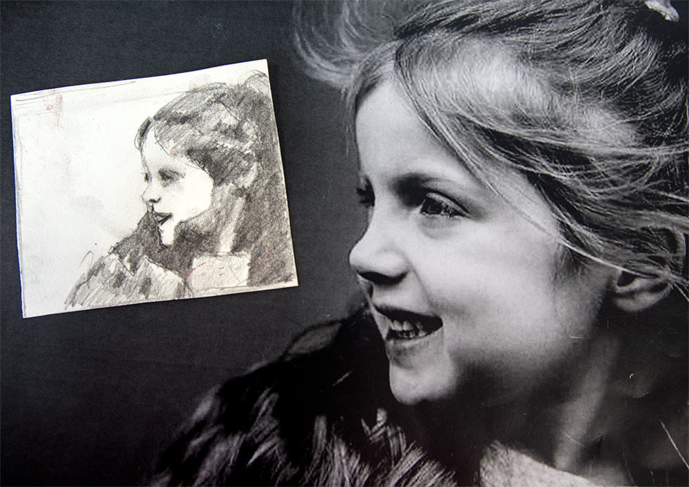 Liz Turner - monochrome photo reference of a young girl and tonal study.