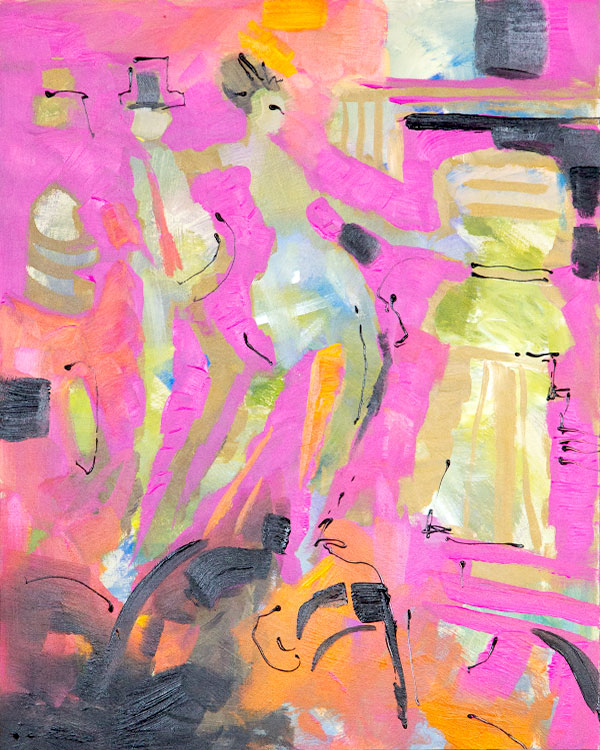 Susan O'Brien - negative painting - change of colour from a dull green to vivid pink.