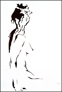 Glenda Pitt - life drawing of the side view of a slim woman done in sumi-e style