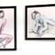 Glenda Pitt Foyer Life Drawing Exhibition - 2 female nude drawings in black frames