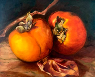 Painting titled Persimmons by Claire Spring