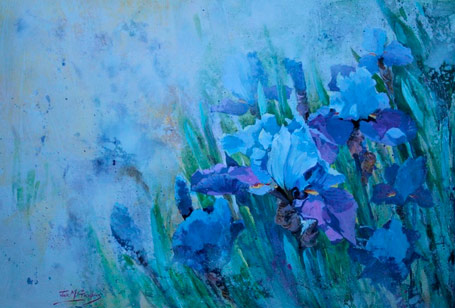 Painting of blue flowers by Julie Goldspink