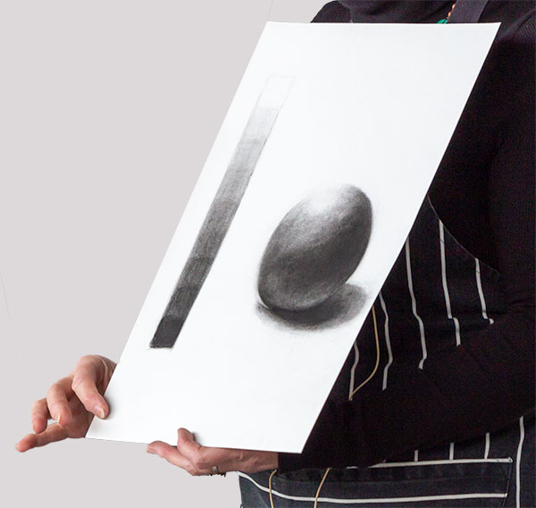 Tone in charcoal - example of a sphere rendered in charcoal by Jan Prislin-Planinc