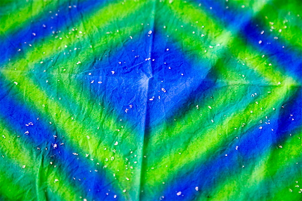 Geometric patterns - green stripes added and salt sprinkled onto the wet fabric.