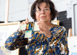 Annee Kelly showing us her watercolour travel kit - here showing the mini palette she uses.