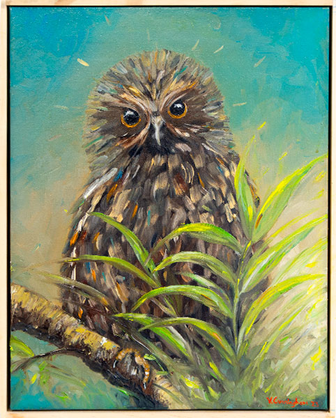Oil painting of an owl by Veronica Cunningham