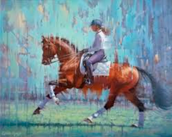 Painting by Glenn Hoyle of a horse and rider.