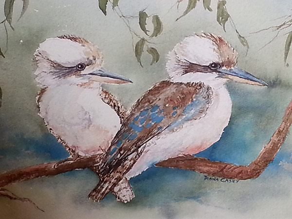 Watercolour painting of 2 kookaburras by Diana Casey
